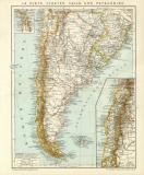La Plata - Staaten Chile und Patagonien historische Landkarte Lithographie ca. 1897