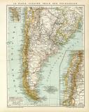 La Plata - Staaten Chile und Patagonien historische Landkarte Lithographie ca. 1898