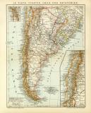 La Plata - Staaten Chile und Patagonien historische Landkarte Lithographie ca. 1900