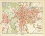 Leipzig historischer Stadtplan Karte Lithographie ca. 1892