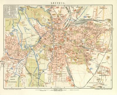 Leipzig Stadtplan Lithographie 1896 Original der Zeit