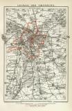 Leipzig und Umgebung historischer Stadtplan Karte Lithographie ca. 1894