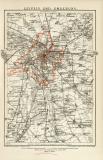 Leipzig und Umgebung historischer Stadtplan Karte Lithographie ca. 1896