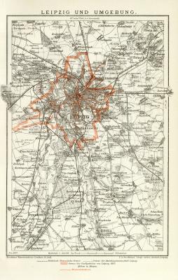 Leipzig Umgebung Stadtplan Lithographie 1897 Original der Zeit