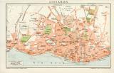 Lissabon Stadtplan Lithographie 1892 Original der Zeit