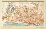 Lissabon historischer Stadtplan Karte Lithographie ca. 1899
