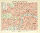 London City und Westend historischer Stadtplan Karte Lithographie ca. 1892