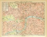 London City und Westend historischer Stadtplan Karte Lithographie ca. 1896