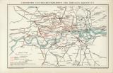 London Metro und Eisenbahn Lithographie 1892 Original der Zeit