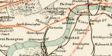 Londoner Untergrundbahnen und übriges Bahnnetz historische Landkarte Lithographie ca. 1896