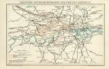 Londoner Untergrundbahnen und übriges Bahnnetz historische Landkarte Lithographie ca. 1897