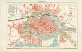 Lübeck historischer Stadtplan Karte Lithographie ca. 1892