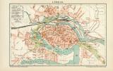 Lübeck Stadtplan Lithographie 1896 Original der Zeit