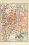 Lyon historischer Stadtplan Karte Lithographie ca. 1892