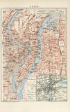 Lyon historischer Stadtplan Karte Lithographie ca. 1898