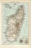 Madagaskar Karte Lithographie 1892 Original der Zeit