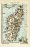 Madagaskar historische Landkarte Lithographie ca. 1898