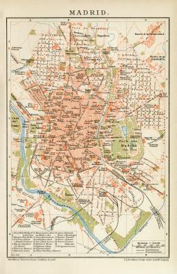 Madrid historischer Stadtplan Karte Lithographie ca. 1896