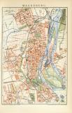 Magdeburg historischer Stadtplan Karte Lithographie ca. 1900