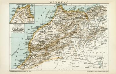 Marokko historische Landkarte Lithographie ca. 1892