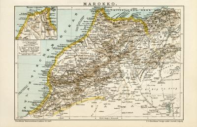 Marokko historische Landkarte Lithographie ca. 1897