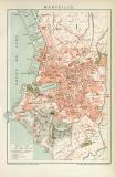 Marseille historischer Stadtplan Karte Lithographie ca. 1892