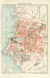 Marseille historischer Stadtplan Karte Lithographie ca. 1898