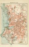 Marseille historischer Stadtplan Karte Lithographie ca. 1900