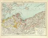 Mecklenburg & Pommern Karte Lithographie 1892...
