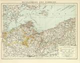 Mecklenburg & Pommern Karte Lithographie 1897...