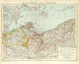 Mecklenburg & Pommern Karte Lithographie 1898...
