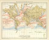 Meeresströmungen Welt Karte Lithographie 1892...