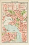 Melbourne Stadtplan Lithographie 1898 Original der Zeit