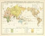 Die Verbreitung der Menschenrassen nach F. Müller und O. Peschel historische Landkarte Lithographie ca. 1892
