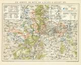 Die Kämpfe um Metz am 14. 16. und 18. August 1870 historische Militärkarte Lithographie ca. 1892