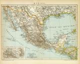 Mexiko Karte Lithographie 1899 Original der Zeit