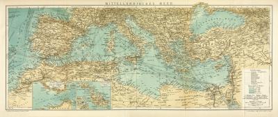 Mittelländisches Meer historische Landkarte Lithographie ca. 1897