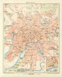 Moskau Stadtplan Lithographie 1897 Original der Zeit