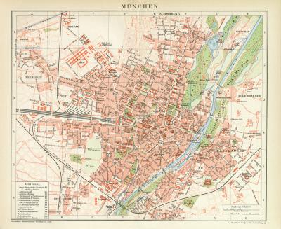 München historischer Stadtplan Karte Lithographie ca. 1892
