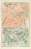 Neuorleans und Mississippidelta historischer Stadtplan Karte Lithographie ca. 1892