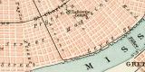 Neuorleans und Mississippidelta historischer Stadtplan Karte Lithographie ca. 1898