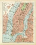 Neuyork historischer Stadtplan Karte Lithographie ca. 1892