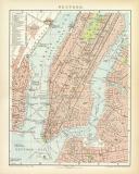 New York Stadtplan Lithographie 1898 Original der Zeit