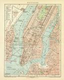 New York Stadtplan Lithographie 1900 Original der Zeit