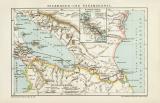 Nicaragua- und Panamakanal historische Landkarte Lithographie ca. 1892