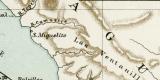 Nicaragua- und Panamakanal historische Landkarte Lithographie ca. 1892