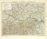 Nieder- und Ober- Österreich historische Landkarte Lithographie ca. 1899