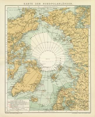 Karte der Nordpolarländer historische Landkarte Lithographie ca. 1894