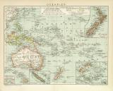 Oceanien Karte Lithographie 1892 Original der Zeit