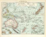 Oceanien Karte Lithographie 1898 Original der Zeit